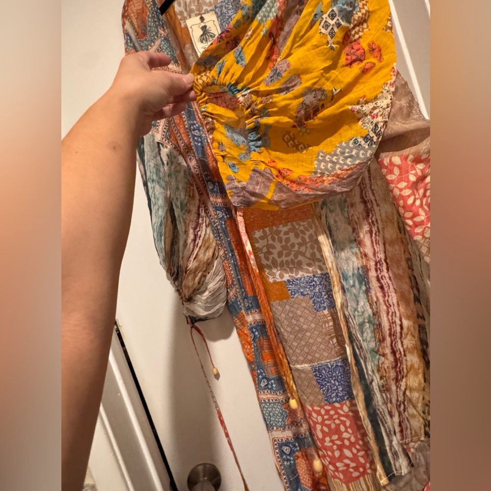 Easel Boho Patchwork Long Open-Front Kimono Jacket - Multi - Picture 4 of 5